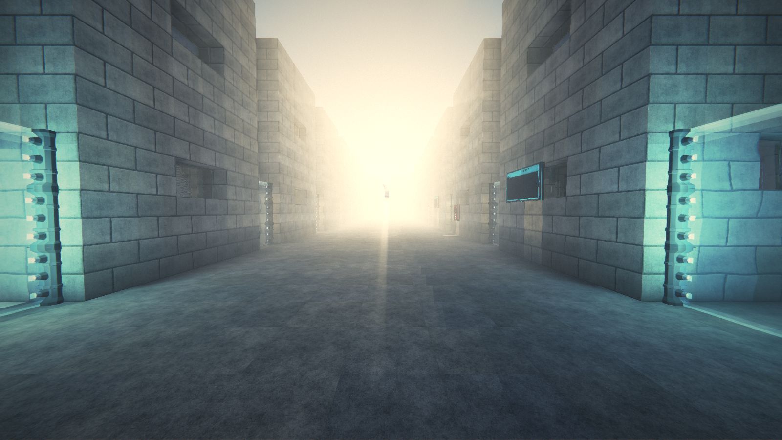 L'avenue au lever du soleil, noyée dans une brume basse et dorée