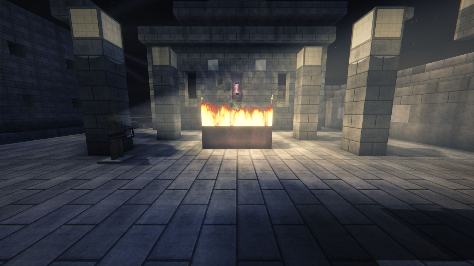 Le même feu avec la seule lumière de Minecraft