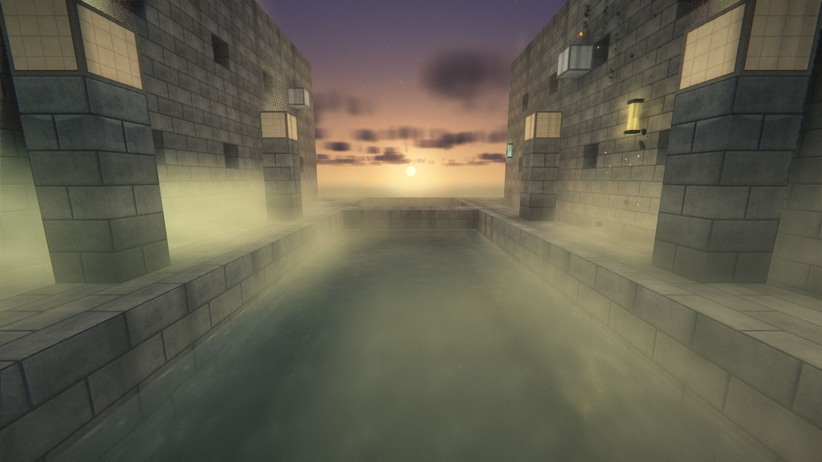 Le canal noyé de gaz jaune-vert au coucher du soleil